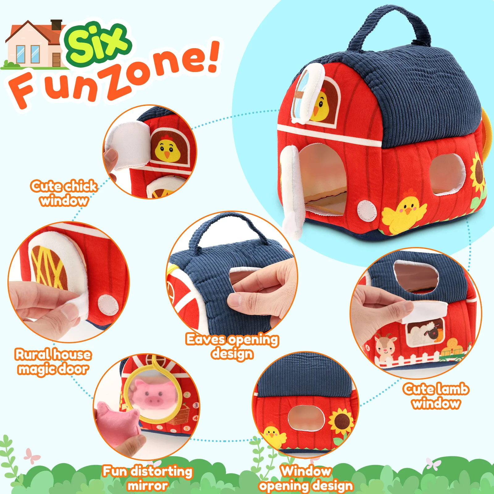 Baby Montessori Toys Portable Stuffed Farmhouse Animals Toy Educational Learning Activity Sensory Toys for Ages 6 Months and Up