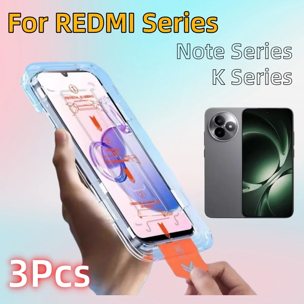 

3PCS For Redmi Note 15 Pro 14 13 12 Turbo 11 Plus 11t 11e 10 9s 5G 4G K 80 70 60 Tempered Glass Screen Protector Install Kit