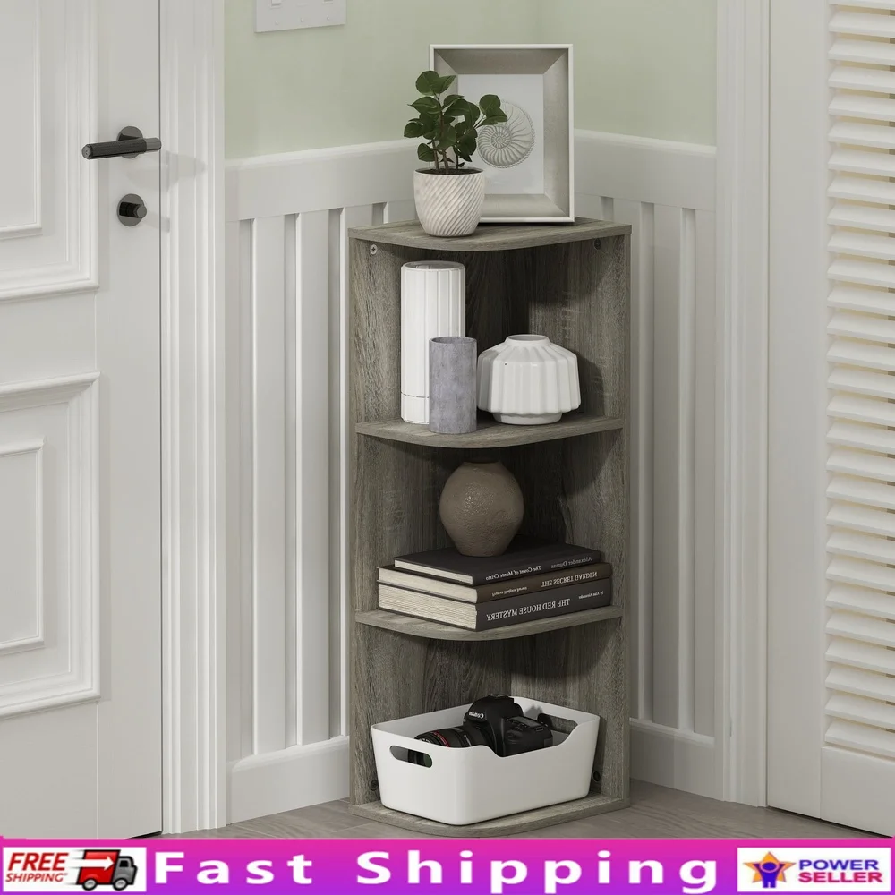 

3-Tier Corner Open Shelf Bookcase Durable Composite Wood Easy Assembly Space Saving Storage Living Room Dorms Apartments