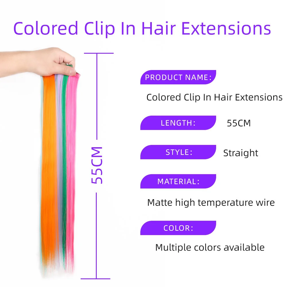 10/1PCS สีสัน Highlight คลิปใน Hair EXTENSION สําหรับสาวสังเคราะห์ยาวตรง Hairpieces วิกผม 22 นิ้ว extenes de cabello