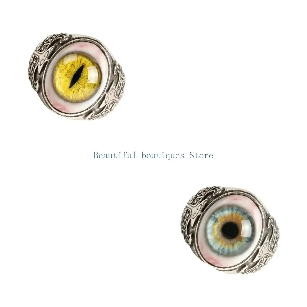 U4LF Eye Open Rings Retro Horror Jewelry For Gothic Lovers Unisex Halloween Party Accessory