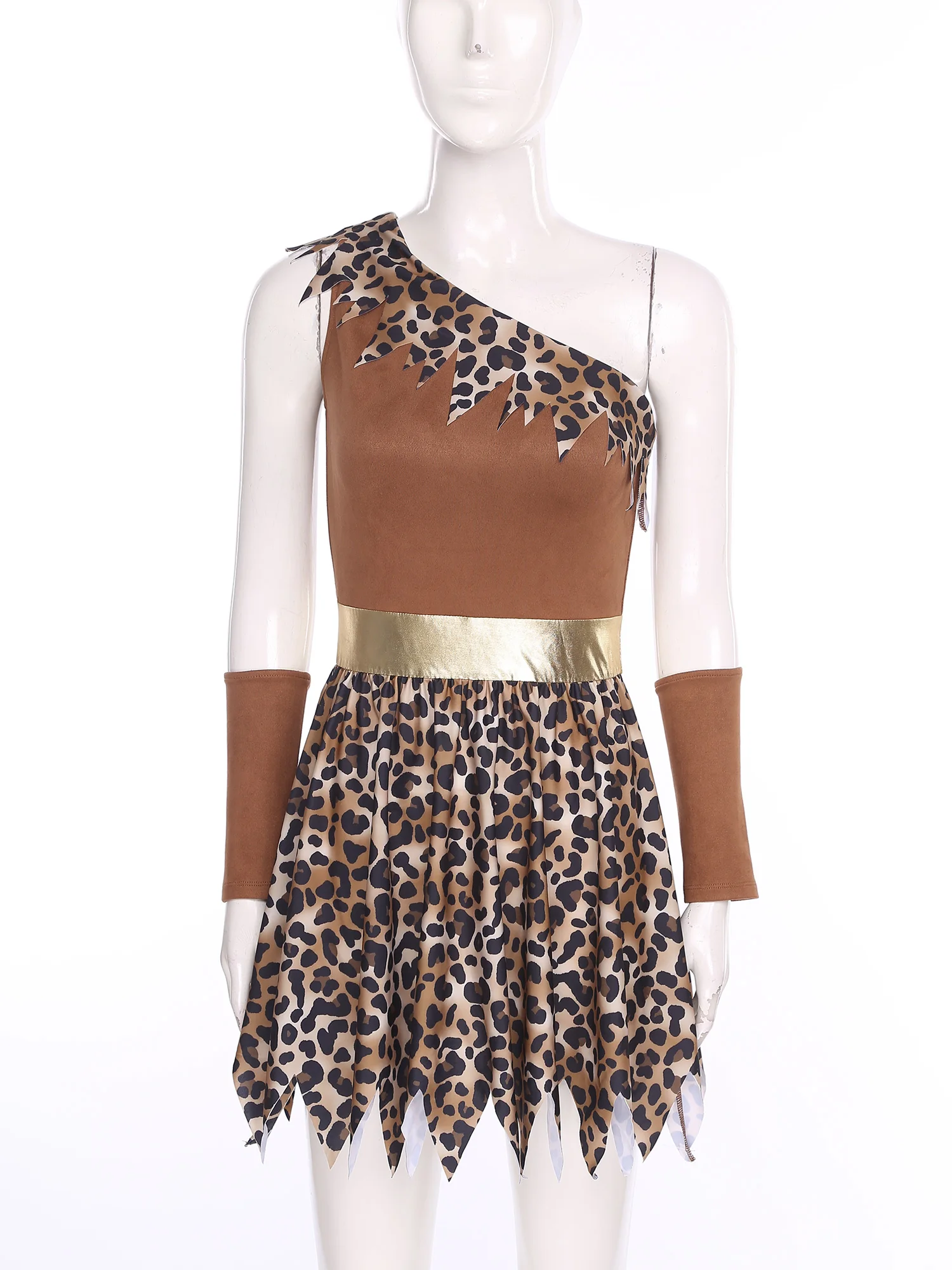 

Women Folkloric Prehistoric Cave Girl Cowgirl Cosplay Dress Stylish Single Shoulder Dress with Oversleeve for Carnival Halloween