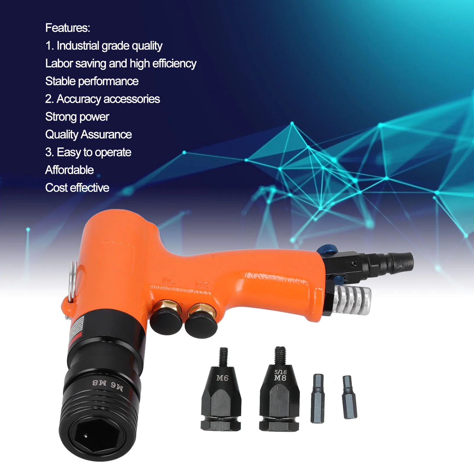 Pneumatic Riveting Gun Anti Slip Ergonomic Design Handle Industrial Grade Alloy Steel Powerful Handheld Air Pull Nut Guns