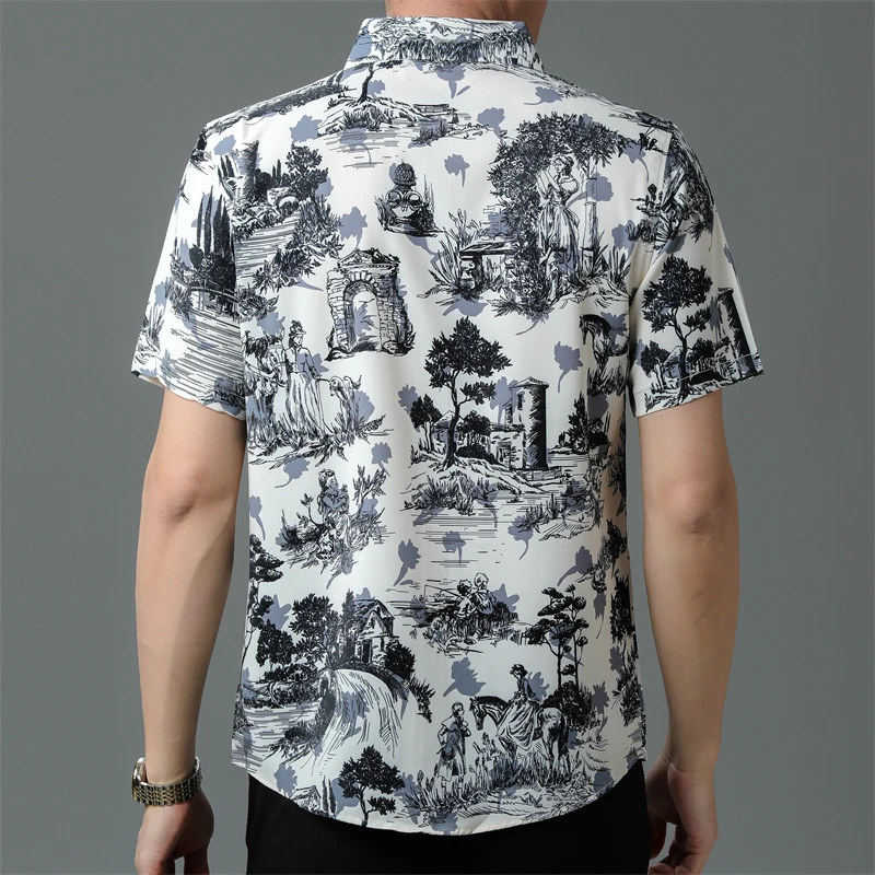 Landschap 3D Digital Printing Shirts voor heren Korte mouw Casual Zomer Ijzige kwaliteit Zacht Comfortabel Gemakkelijk te onderhouden Camisas De Hombre