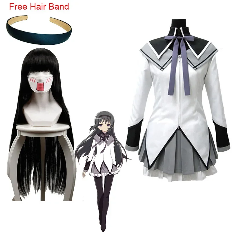 Akemi Homura Cosplay Costume Puella Magi Madoka Magica Skirts and Wigs Woman's Stockings Hairpin Accessories AS8244