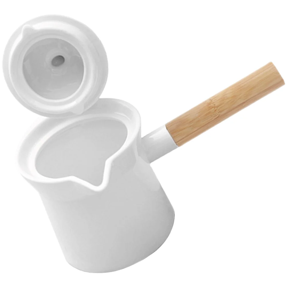 

Microwave Steamer Wooden Handle Ceramic Milk Pan Sauce Mini Saucepan Heater Household White Baby