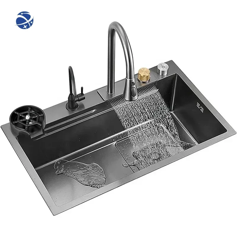 

SUS 304 Kitchen Sinks Stainless Steel Waterfall Smart Customization Sink