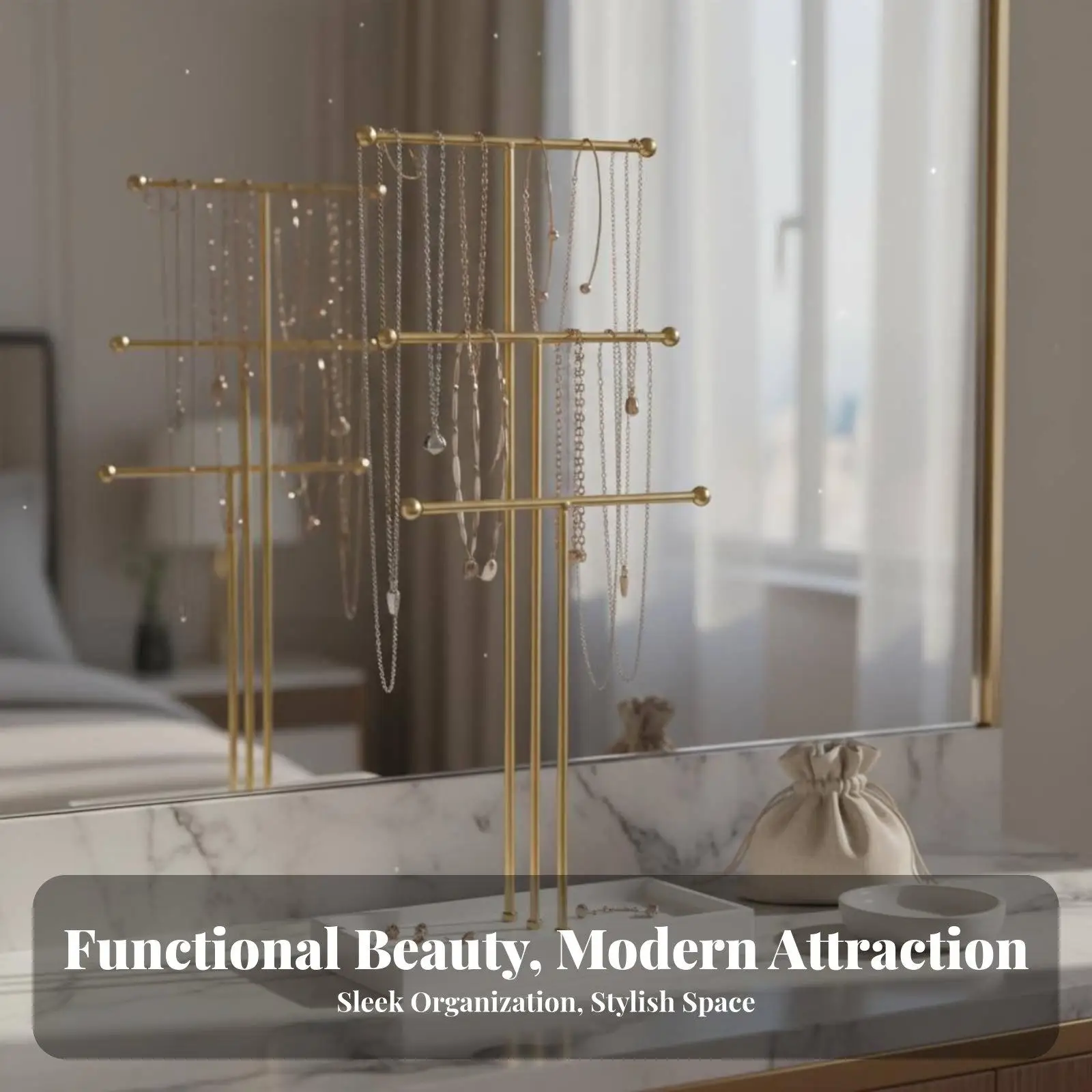 Tiered Metal Jewelry Display Stand with Sturdy Base Tray Organizer for Earring Necklace Bracelet Storage for Jewelry Shop