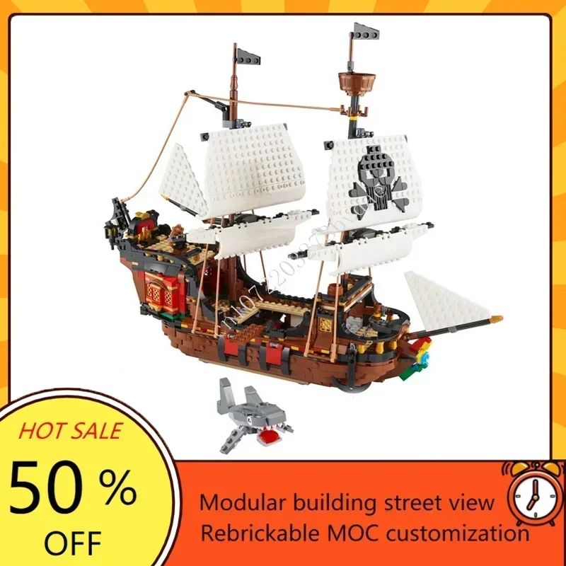 1260 pçs moc navio pirata personalizado kit modelo de navio de guerra diy conjunto educação técnica montagem criativa brinquedo quebra-cabeça para crianças presente natal