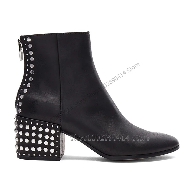 

Silver Rivets Decor Black High Top Ankle Boots Fashion Back Zipper Men Boots Luxury Handmade Party Feast Office Men Dress Shoes