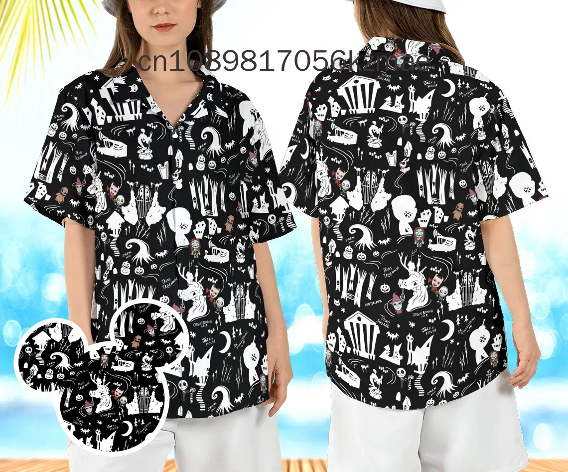 

2024 New Disneyland Halloween Hawaii Shirt New Fashion Short Sleeve Shirts Men Women Casual Beach Shirts Disney Hawaiian Shirts