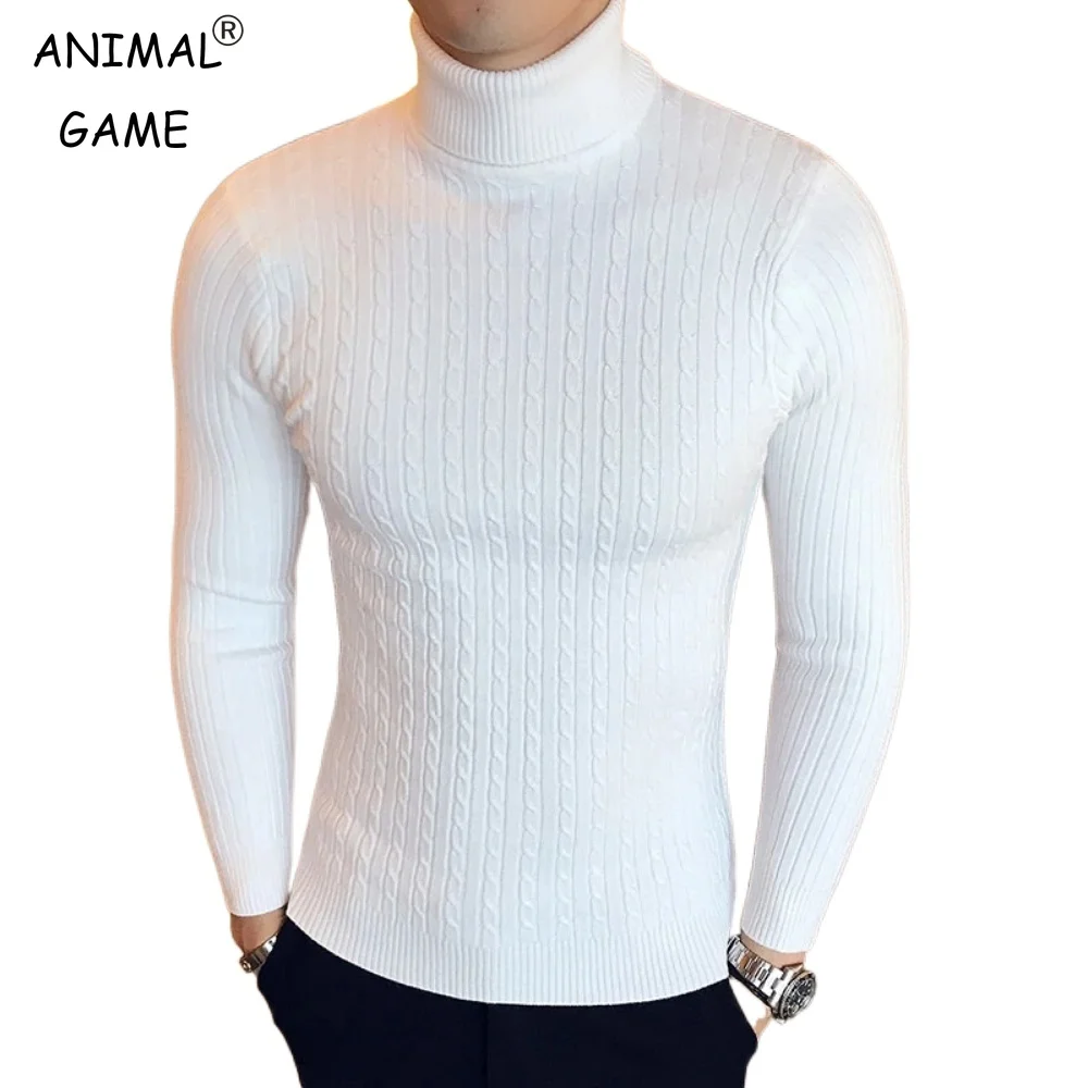 Autumn Winter Men's Turtleneck Pullovers Warm Solid Color Sweater Slim Pullover Men Knitted Sweater High Neck Thick Knitwear