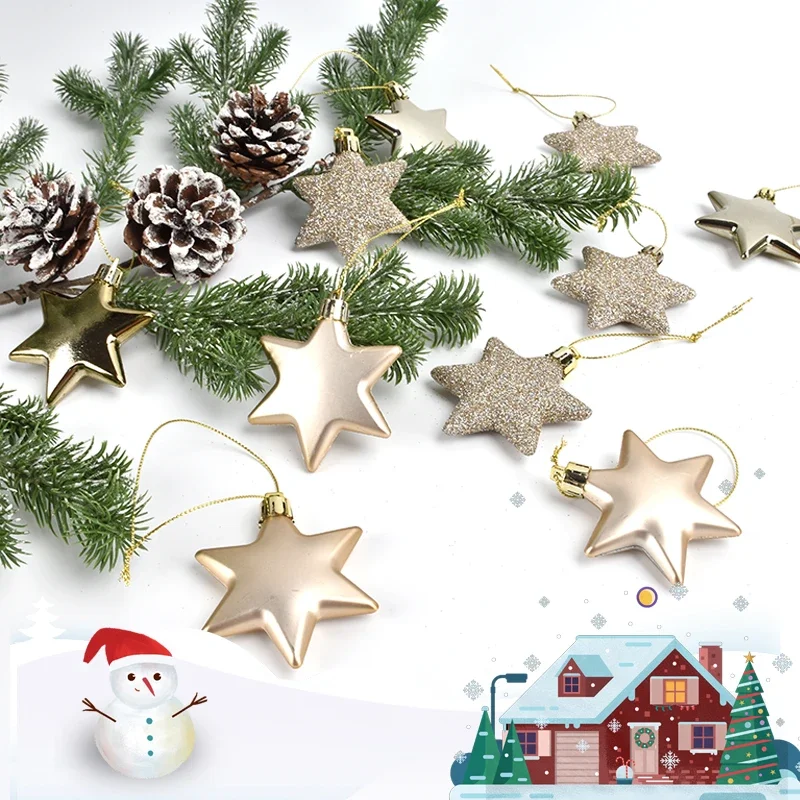 Christmas decorations 6CM plastic five-pointed star PVC pendants window scene layout and dress up pendant 10 pcs