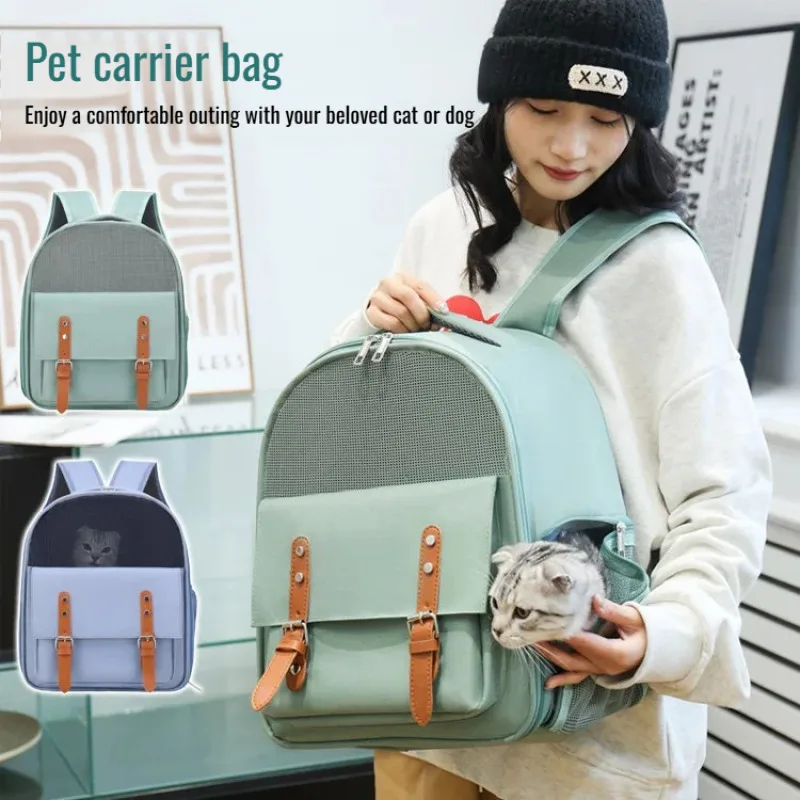Mochila para gatos de gran capacidad para exteriores, mochila portátil para mascotas, transpirable, cómoda para viajes/senderismo, fácil de llevar