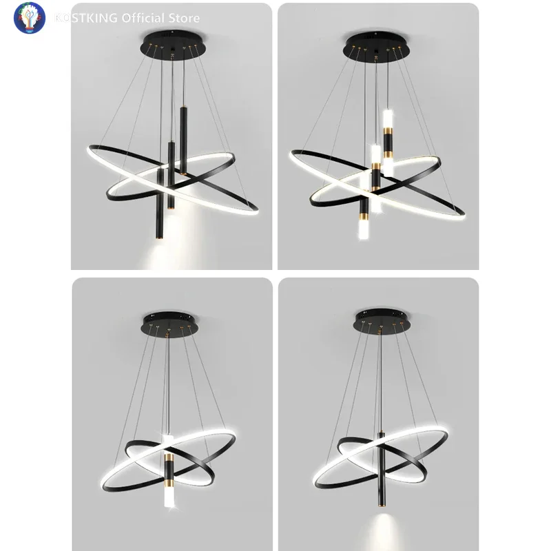 Modern round led chandeliers for living room dining room kitchen island luster pendant lights fixture home decor indoor lighting