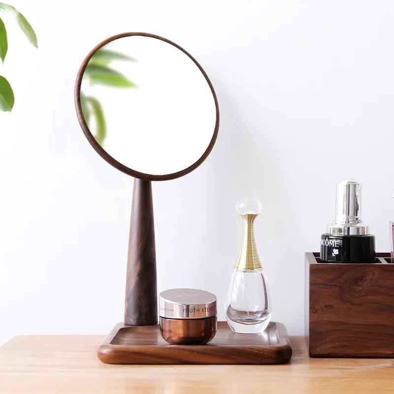 

Black Walnut Makeup Mirror Can be rotated 720° Vanity Mirror Simple HD Mirror Cosmetics Storage