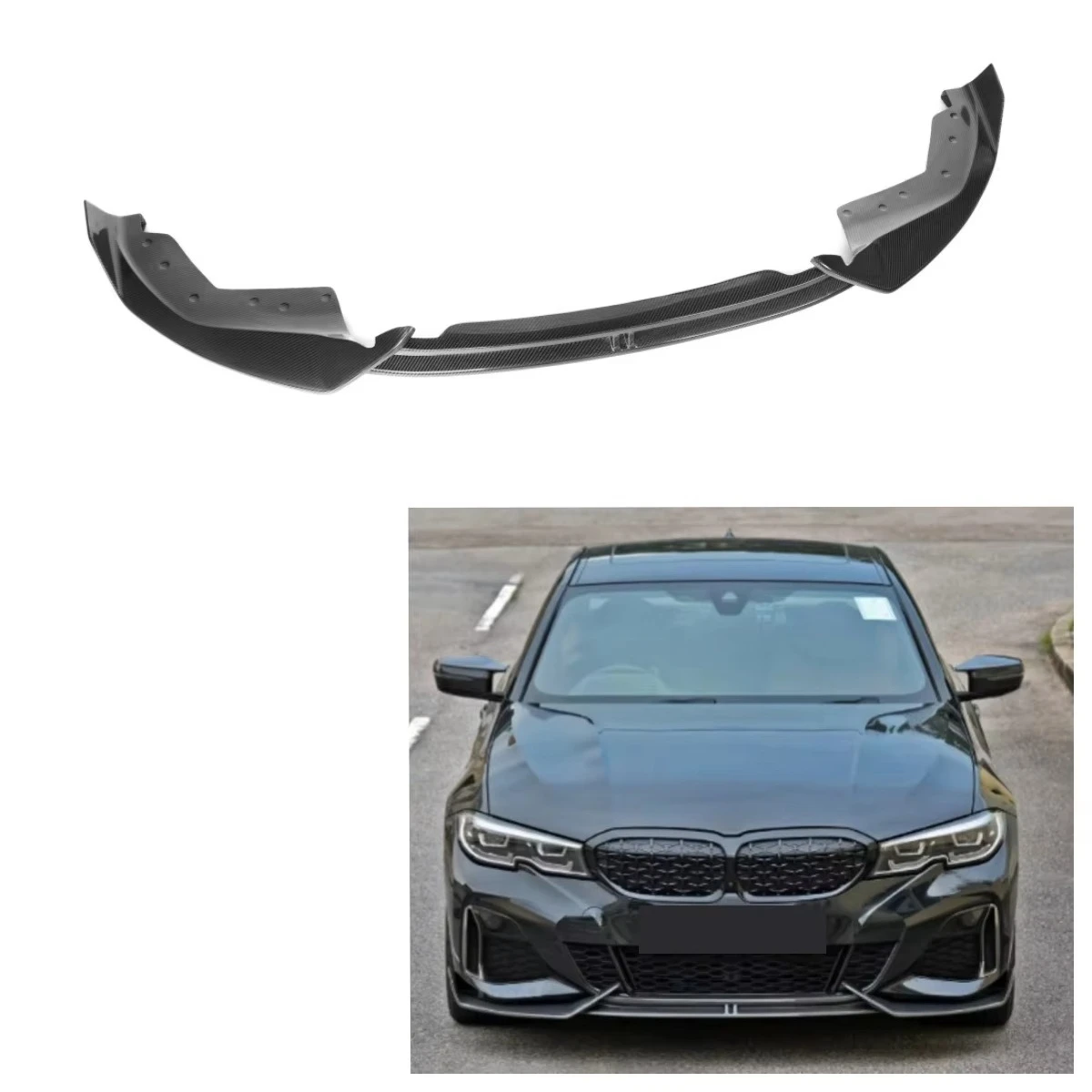 G20 AO Style Carbon Fiber Front Bumper Lip Spliter for  3 Series G20 330i M340i Pre LCI Sport 2019-2021 3 Piece Front Lip