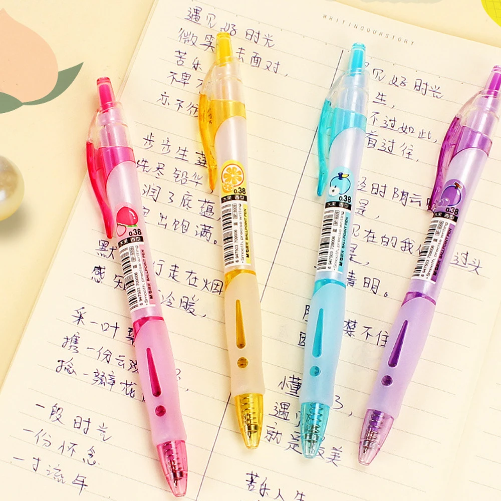 Fruit Flavored Retractable Ball Pen 0.38 MM Blue Ink Ballpoint Pens For Writing Refills Office Accessories Learning Stationeries