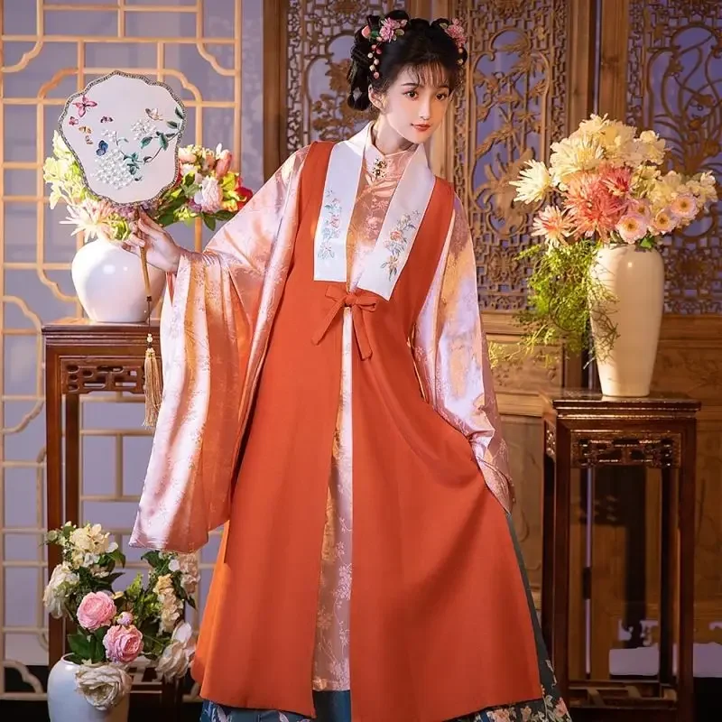 

Весна-Осень 2023, новый стиль, оригинальная юбка Han fu с конским лицом Ming Hanfu, женское пальто с воротником Hanfu и большими рукавами