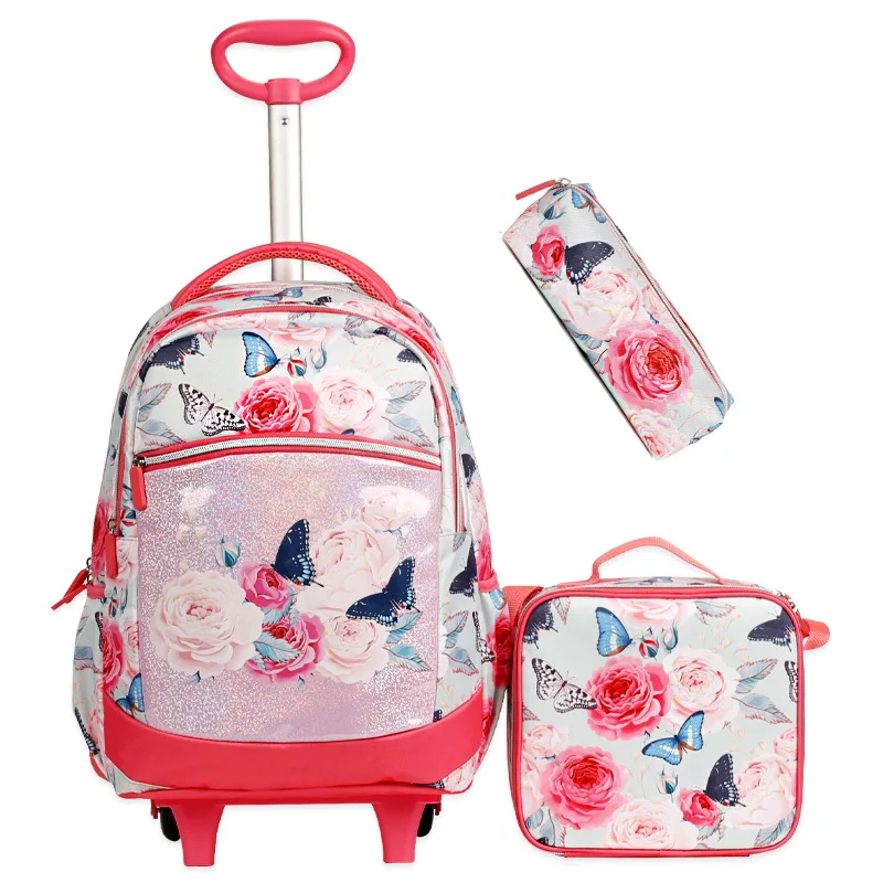 Children School Bags set With Wheels Trolley School Bag Students Backpack For Boy Girls Wheeled Backpack with Lunch Bag