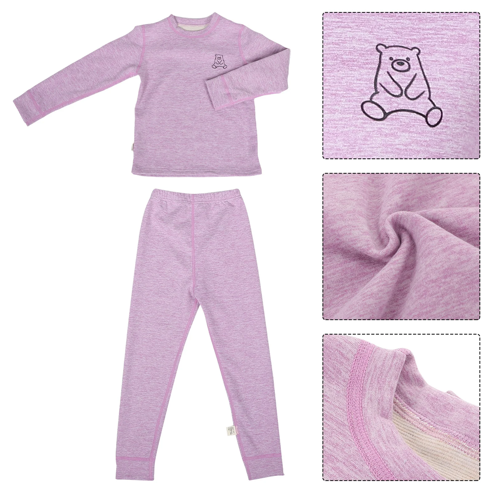 

1Set Kids Thermal Underwear Solid Color Long Sleeve Warm Breathable Soft Thermal Pajama Set Winter Underwear Set