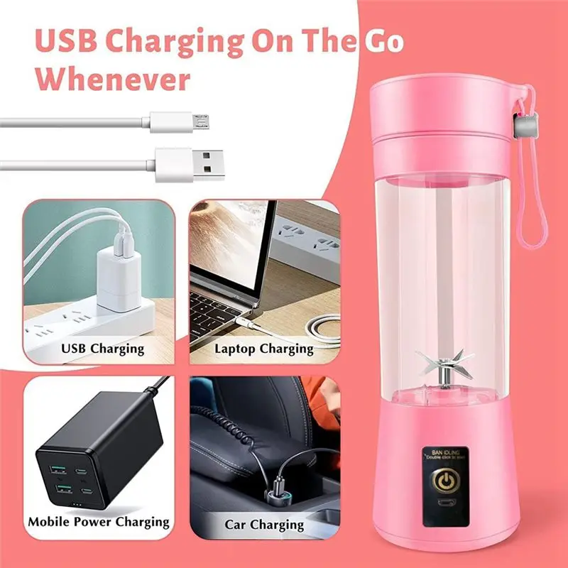 X17A جديد المحمولة خلاط خلاط صغير للمخفوقات والعصائر قابلة للشحن USB 380 مللي السفر كوب لصنع العصائر الفاكهة مع 6 شفرات