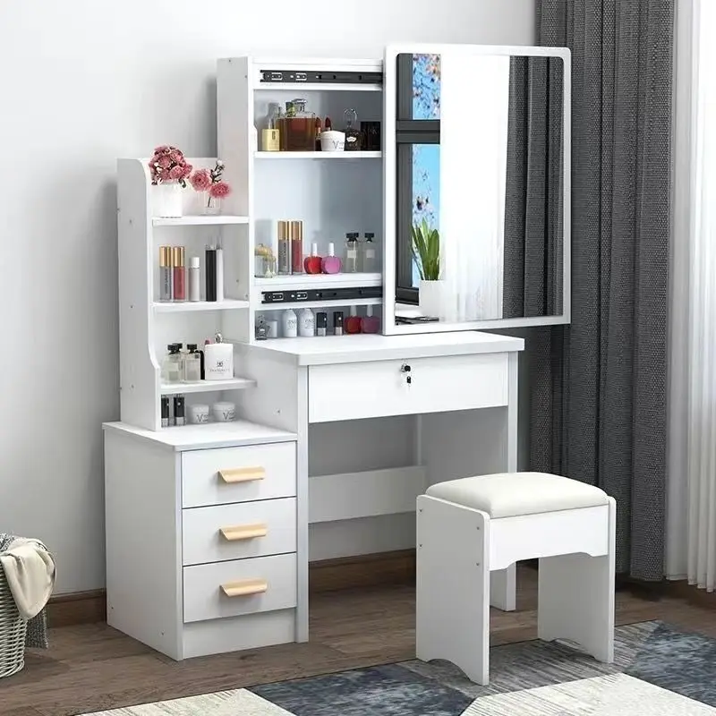 Ins Influencer-style Pink Dressing Table, Heart-shaped Lit Mirror, Large-capacity Drawers, Girly Bedroom Vanity