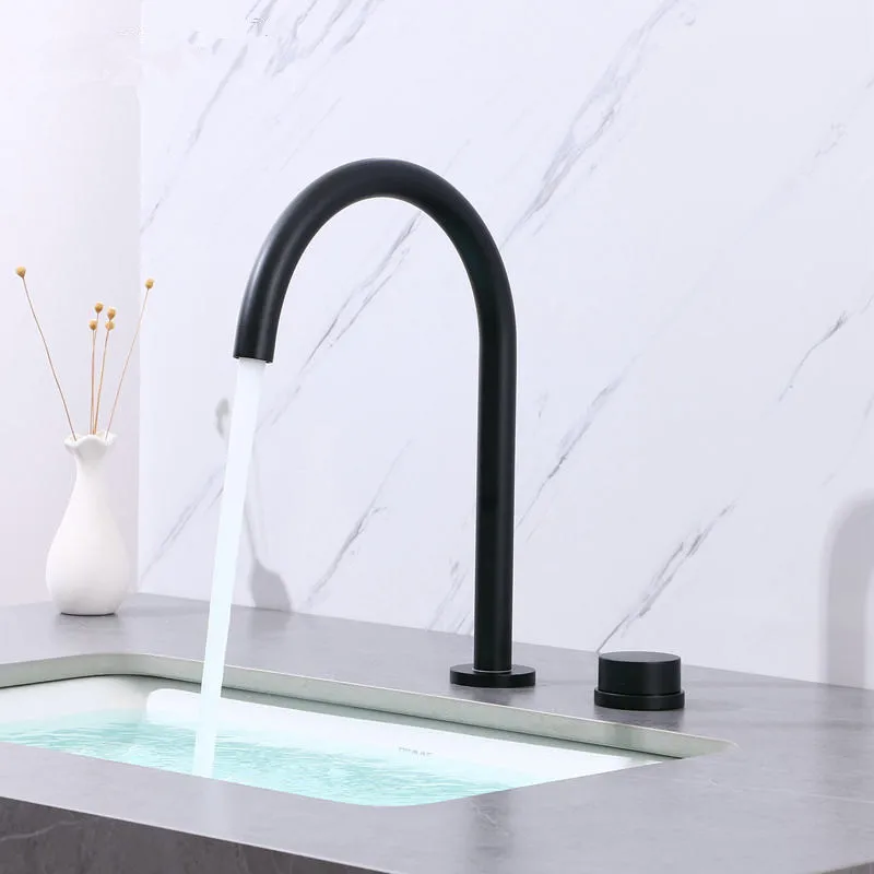 Black Basin faucet  two holes Widespread Brushed Gold bathroom faucet sink tap 360 rotating widespread Grey basin Tap