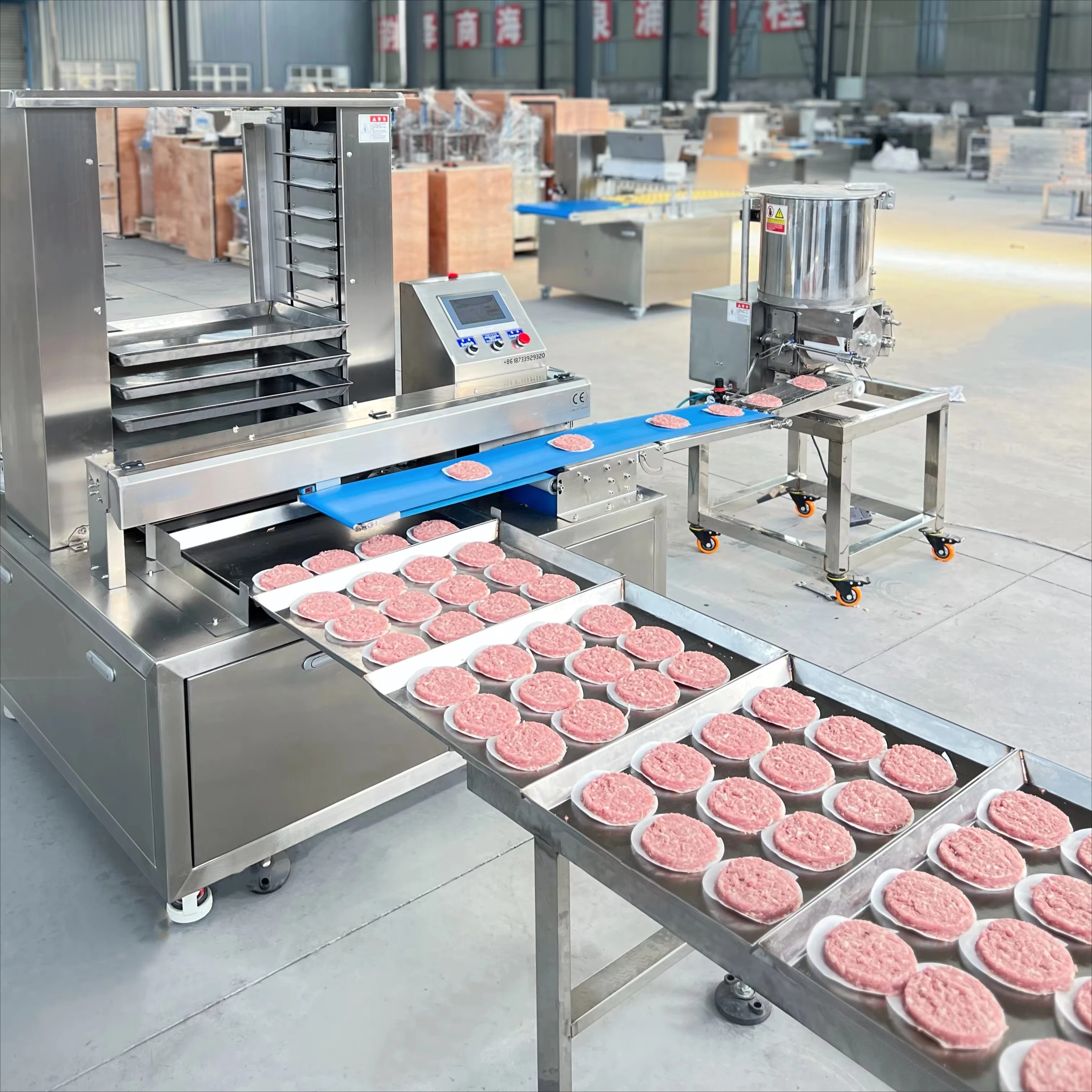 Food Grade Motorized Meat Patty Tray Arranging & Loader Machine Cooking Equipment High Capacity 5-160 Pcs/min
