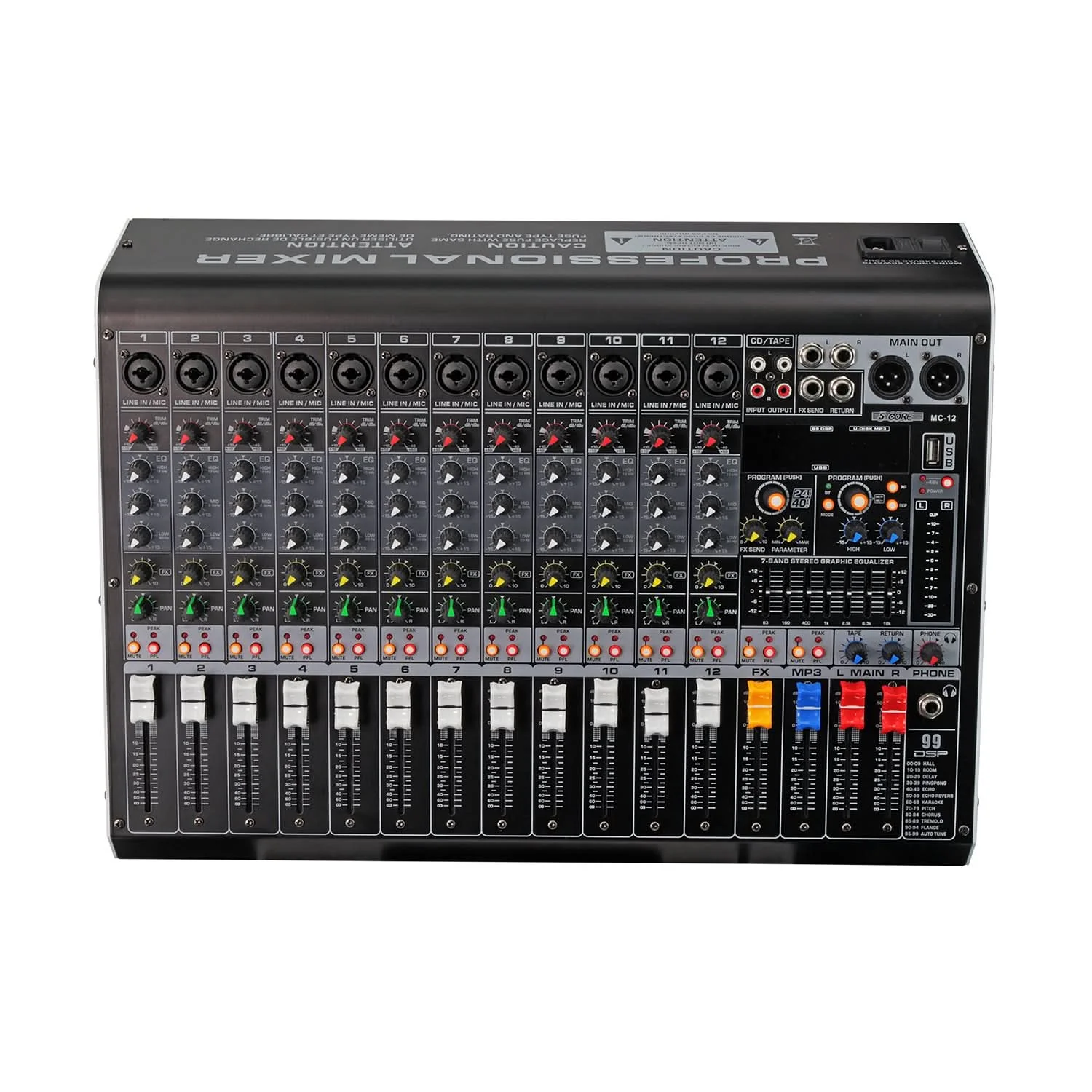 

5 Core Audio Mixer 12 Channel DJ Equipment with Bluetooth USB Console Sound Board MX 12CH L