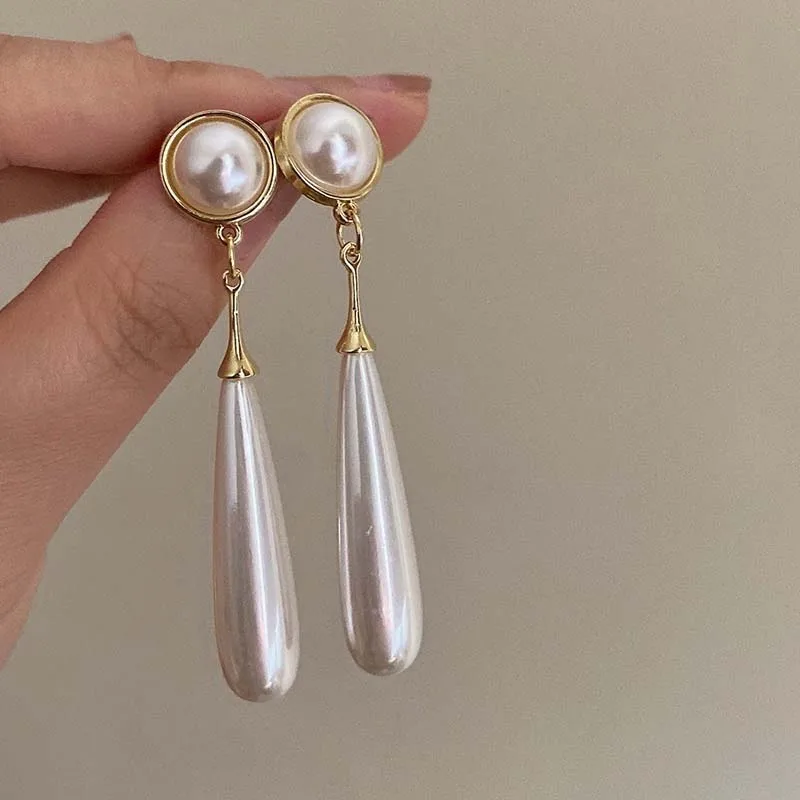

Elegant Water Drop Imitation Pearl Long Dangle Earrings Exaggerated Wedding Party Women Jewelry