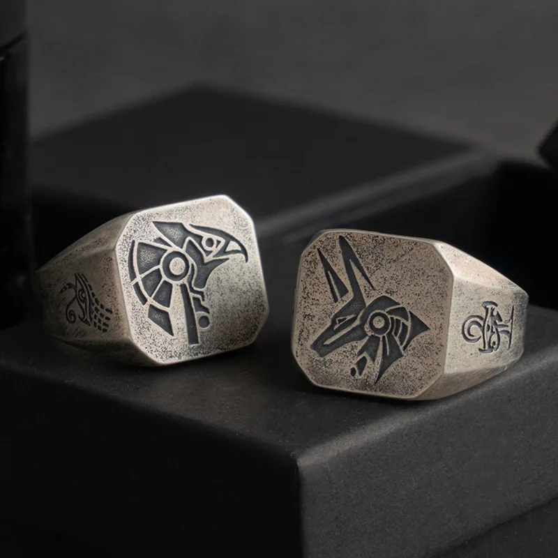 Anillo Retro de Egipto Anubis Horus para hombre, anillo abierto Punk gótico Rock Hiphop, joyería de diseñador hecha a mano, accesorios de motorista, regalo para amante