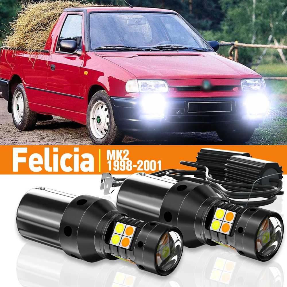 2pcs LED Dual Mode Turn Signal+Daytime Running Light DRL For Skoda Felicia 2 MK2 1998-2001 1999 2000 Accessories Canbus