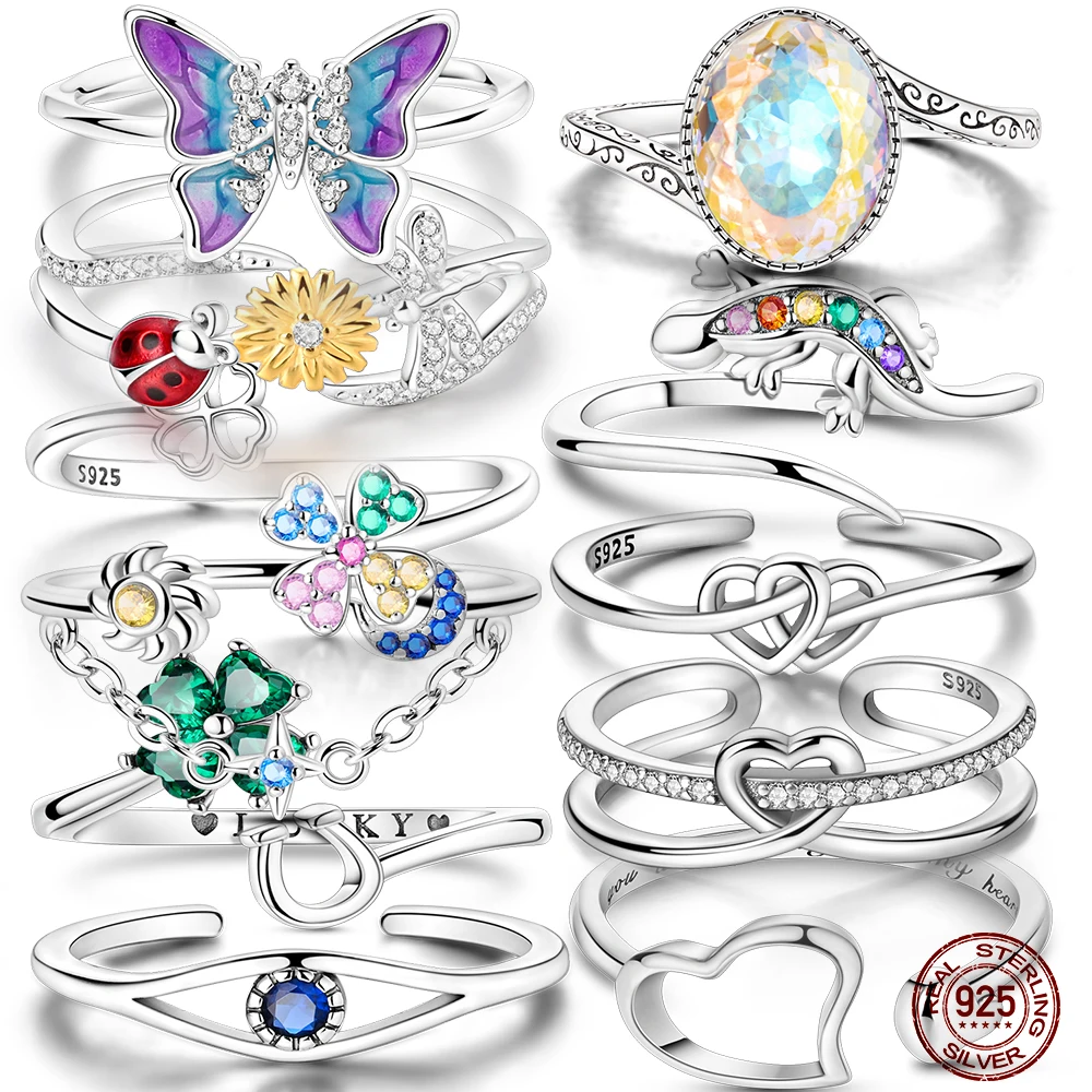 

Регулируемое открытое кольцо из серебра 925 пробы с бабочкой «Бесконечная любовь», оригинальный дизайн, кольца на палец с цирконом для женщин, свадебные украшения, подарок
