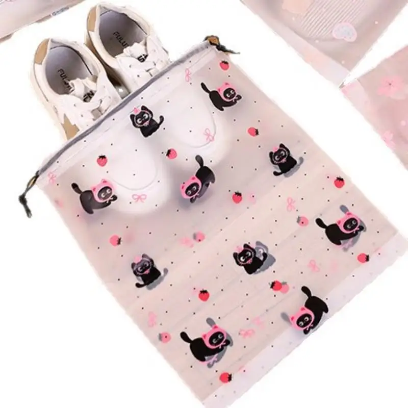 New！10Pcs Waterproof Drawstring Shoe Storage Bags With Cute Cartoon Prints Perfect For Travel Packing And Home Use
