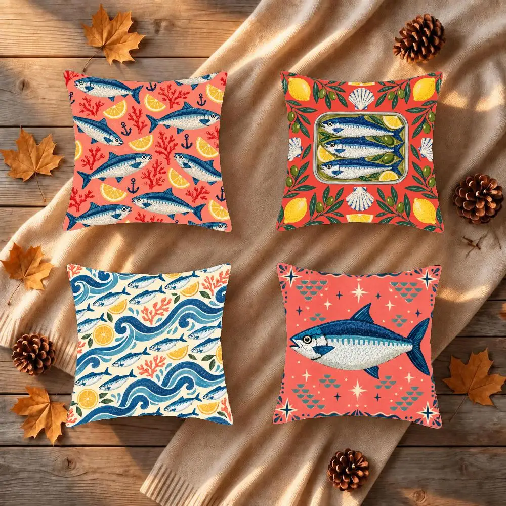 Vintage Sardine Tin Art Cushion Cover 1/4Pcs Soft Plush Throw Pillow Cover Double-Sided Print Sofa Living Room Decor