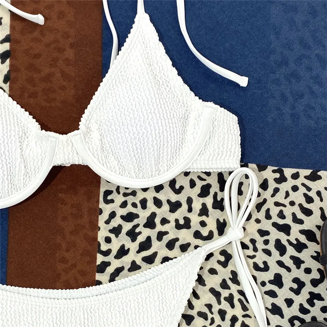 Gefalteter, geraffter, mit Bügel versehener BH, Bikini, Damen-Badeanzug, zweiteiliger Bikini-Set, Badebekleidung, Badeanzug, Schwimmbekleidung V3097 – Detail 22