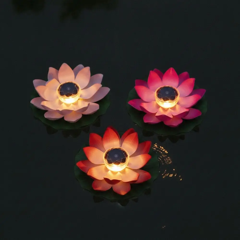RGB Solar Floating Lotus Light 7 Color Changing Landscape Decoration Water Floating Lamp Waterproof Lotus Night Lamp Garden