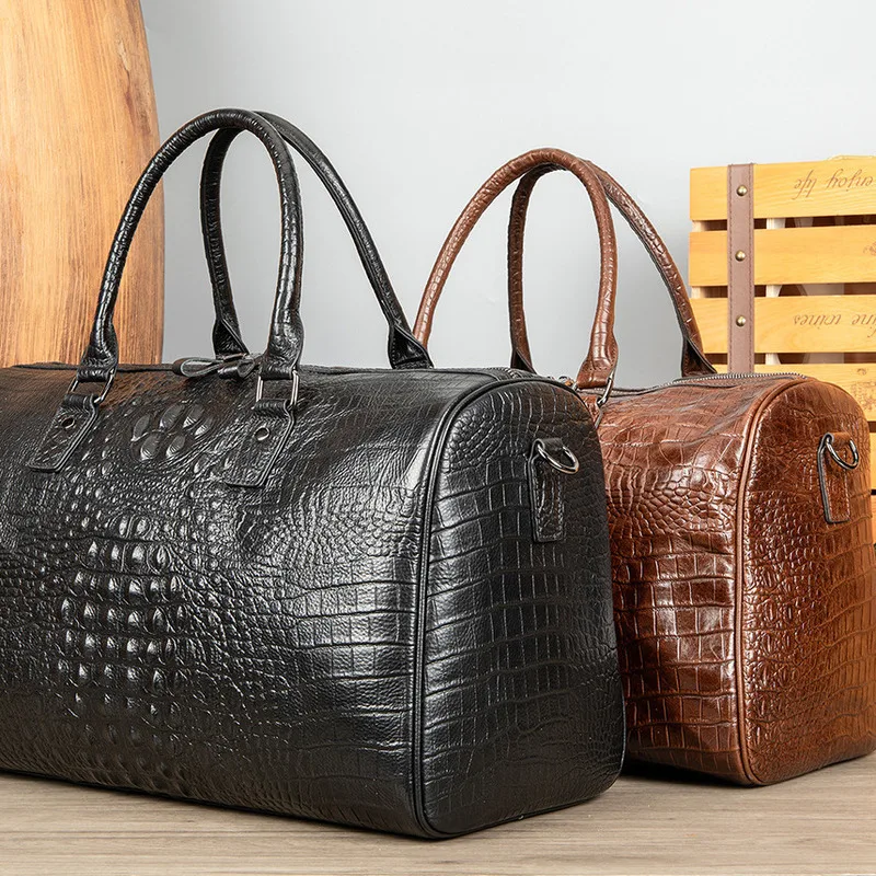 

New Crocodile Pattern Short Distance Personalized Hand-held Genuine Leathers Travel Fitness Functional Bags Cowhide Luggage Bags