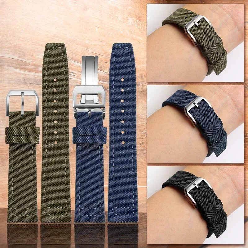 Soft Nylon Canvas Cowhide Watchbands for IWC Portofino Pilot Portuguese 20/21/22mm Underskin Genuine Leather Watch Strap