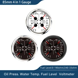 Impermeabile 85mm 4 in 1 manometro pressione olio temperatura acqua voltmetro livello carburante con allarme luce per auto barca Yacht