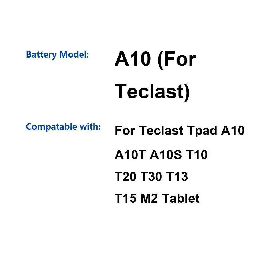 

For Teclast Tpad A10 A10T A10S T10 T20 T30 T13 T15 M2 Reliable Power Supply Long-Lasting Performance Laptop Battery 8500Mah