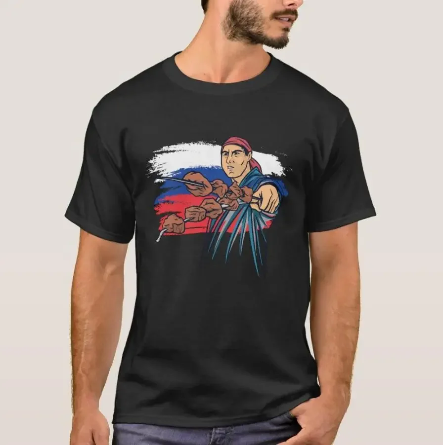 

Russia Flag Shashlik for Russians Immigrant Men T-Shirt Short Sleeve Casual Cotton O-Neck Summer Tee Shirt