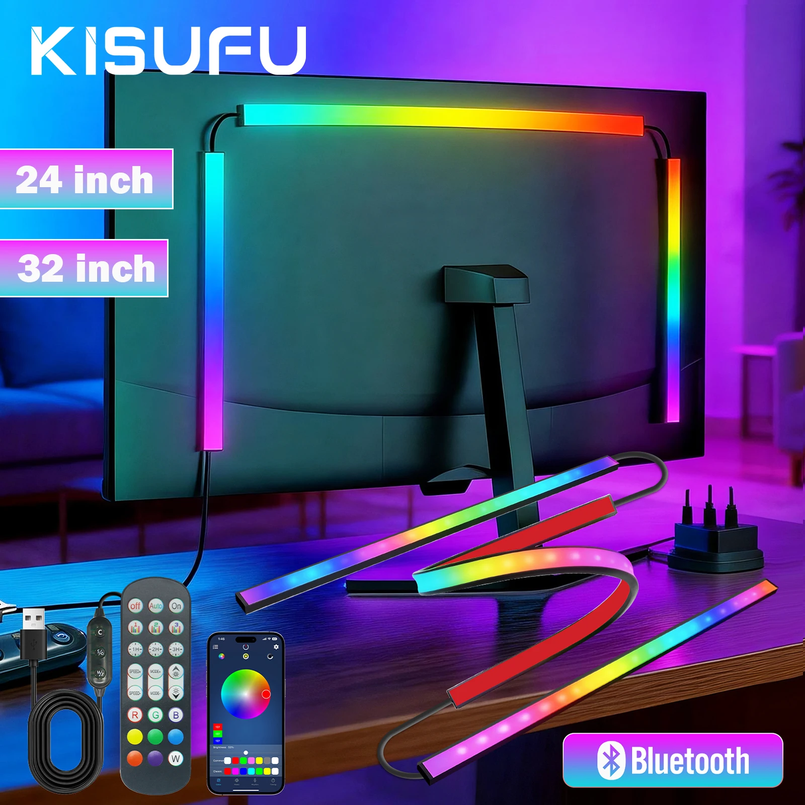 

Умная RGB-подсветка Smart Skydimo с Bluetooth, 24-клавишным пультом ДУ, USB 5В, 24/32 дюйма, синхронизация с музыкой и играми, 16 миллионов цветов, неоновая LED-подсветка для экрана