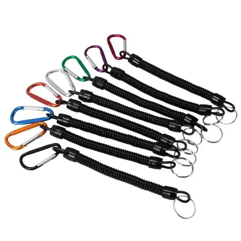 1/2/3pcs Heavy‑Duty Coiled Spring Lanyard Anti‑Lost Retractable Rope With Carabiner For Fisherman Hiker Outdoor Fishing Tool