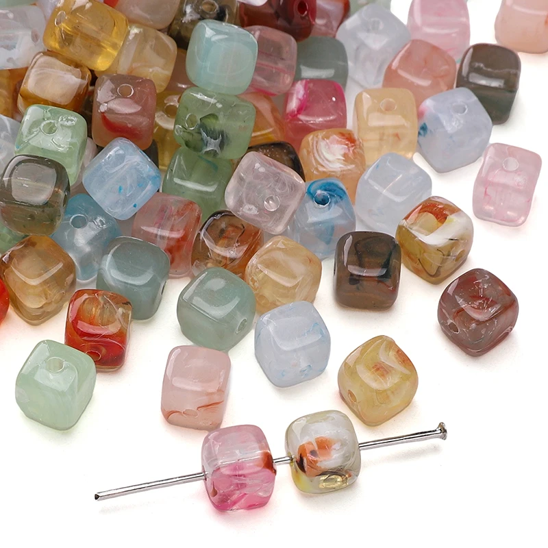 6x6mm Acrylic Transparent Two Color Square Decorative Beads 40pcs For DIY Bracelet Necklace Jewelry Making Accessories