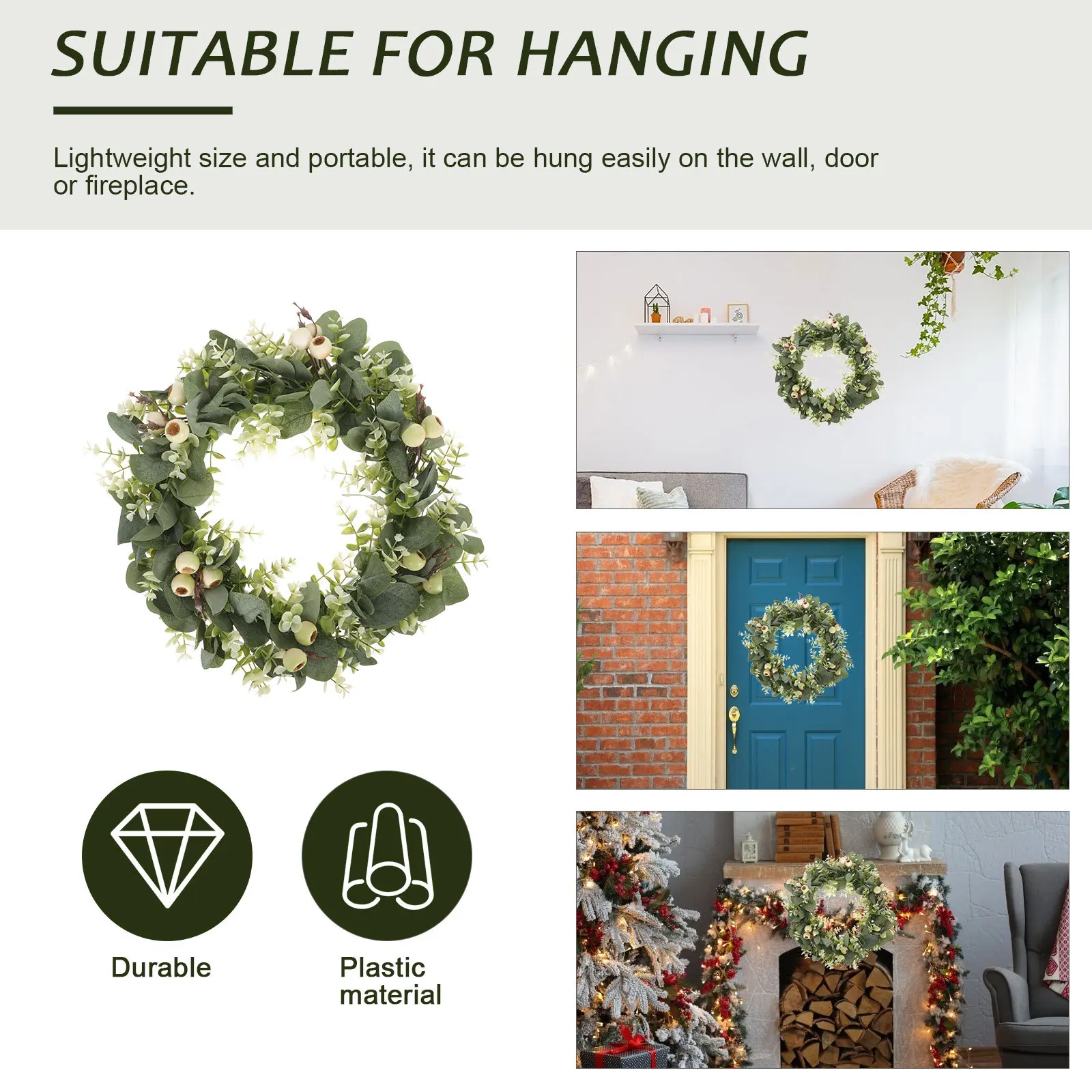 

Spring Simulation Leaf Wreath Festival Door Hanging Decorative Wreath for Front Door Wall Artificial Leaf Garland