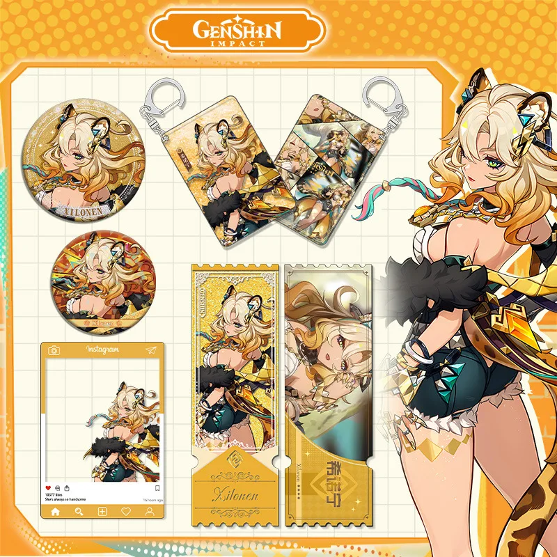 Game Genshin Impact Xilonen Anime Acrylic Figure Stand Badge Card Keychain Backpack Pendant Desk Decoration Cosplay Gift