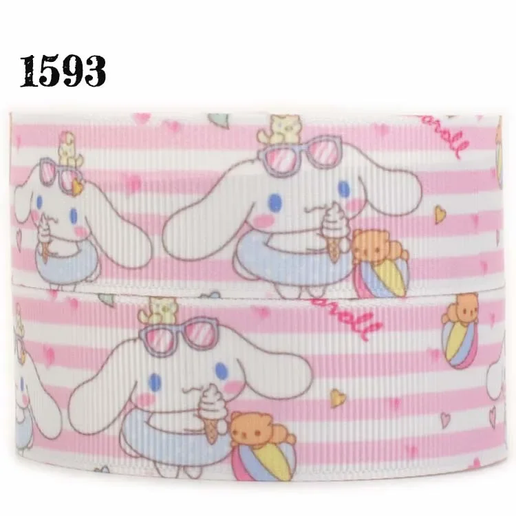 شريط ساتان لكلب الكرتون الياباني ، نمط سانريو سينمورول ، مطبوع شخصي للعطلات ، حبيبات من الجرو ، 10 ياردات