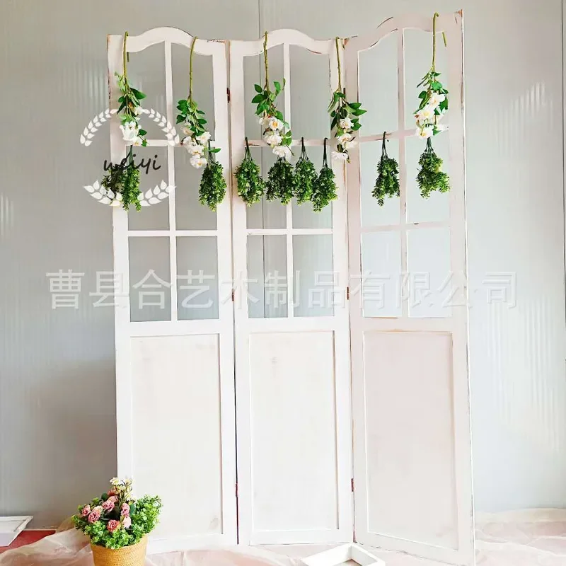 Simple White Wooden Folding Screen Room Divider for Living Room Bedroom Office European Style Mobile Partition Ornament